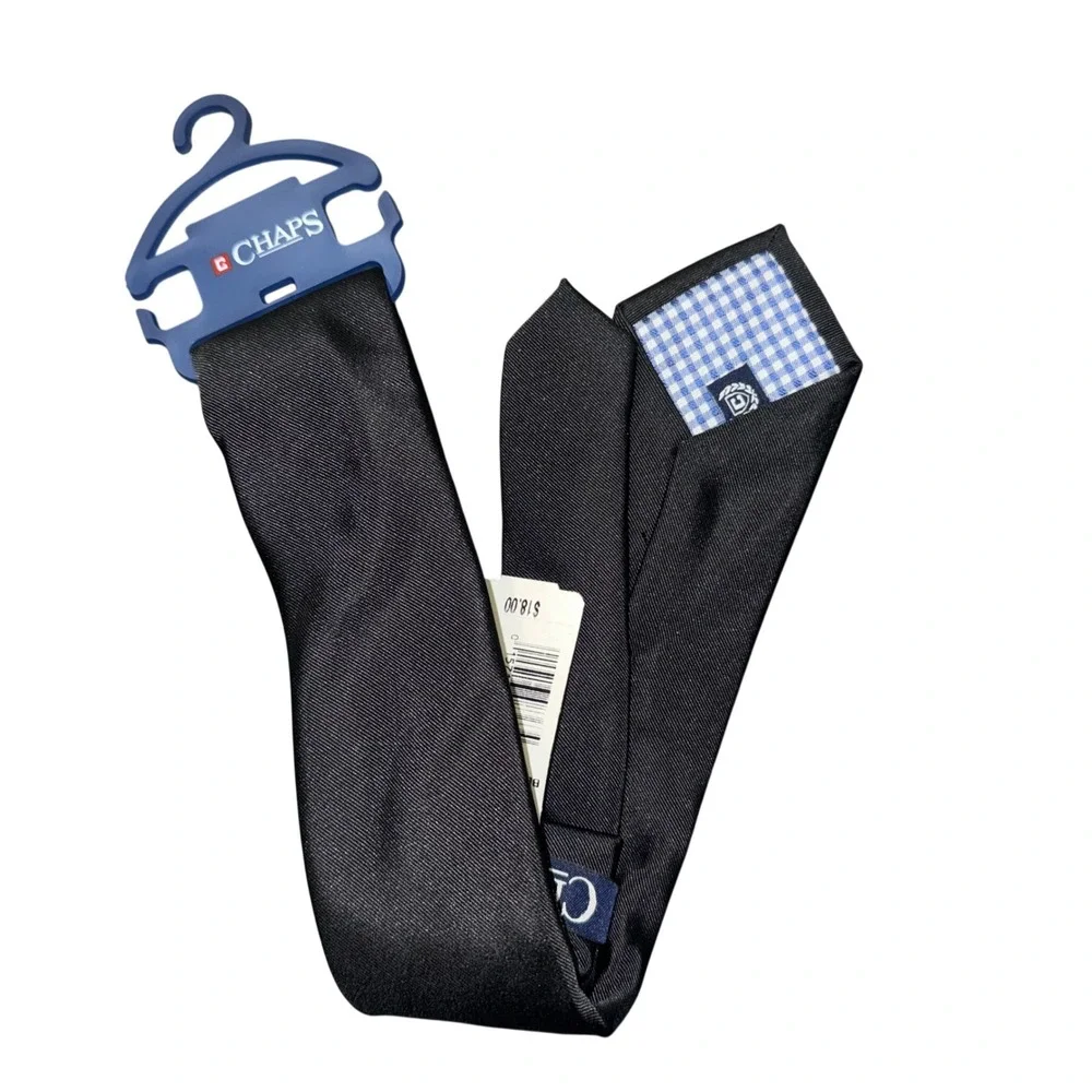 Chaps Boys Solid Black Necktie Gingham Lining Formal‎ Wedding School Suit NWT